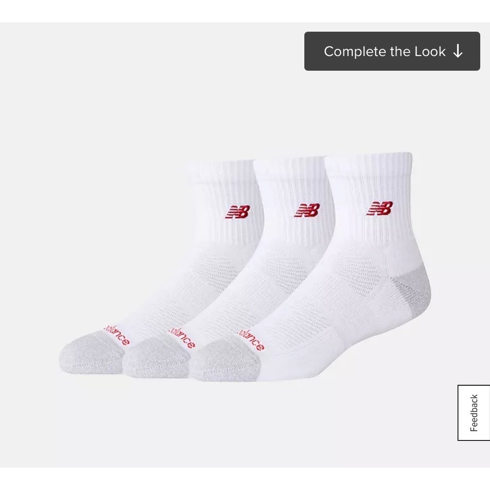 New Balance Active Premium Quarter Socks 3-Pack – White – Large – NWT